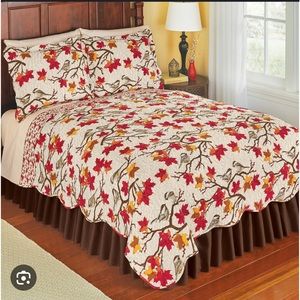 Fall Chickadees with Leaves Reversible, Twin-sized Quilt